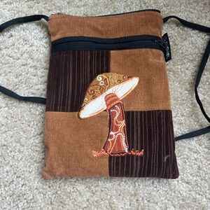 Brown and Tan Crossbody Bag with Mushroom Design